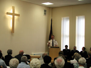 Photo: Steve Fripp speaking in Salvation  Army Building